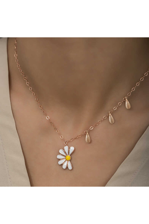 Gümüş Rose Papatya Seviyor Sevmiyor Bayan Kolye