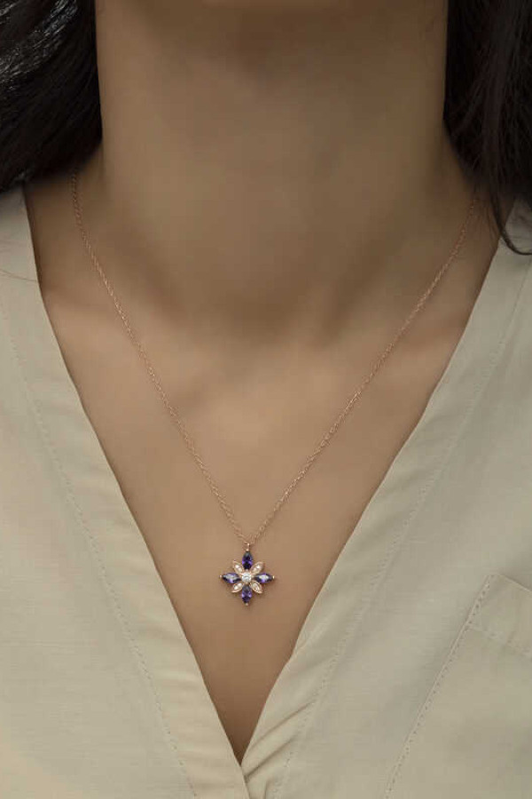 Gümüş Rose Mor Taşlı Umut Çiçeği Kolye