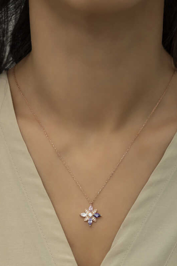 Gümüş Rose Mix Taşlı Umut Çiçeği Kolye