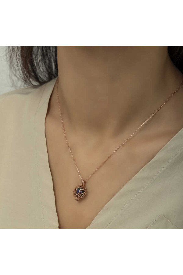 Gümüş Rose Kafesli Lotus Bayan Kolye