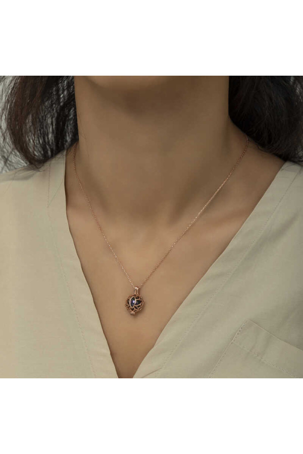 Gümüş Rose Kafesli Lotus Bayan Kolye