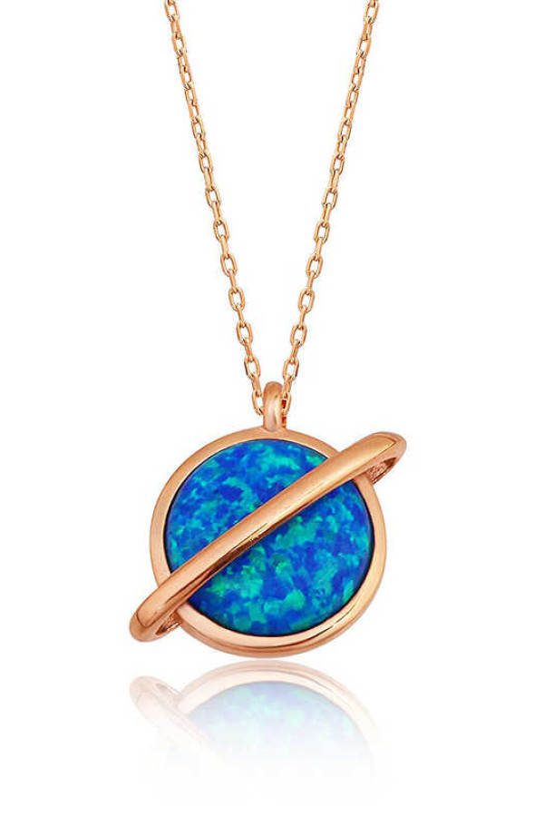 Gümüş Rose Opal Taşlı Gezegen Bayan Kolye