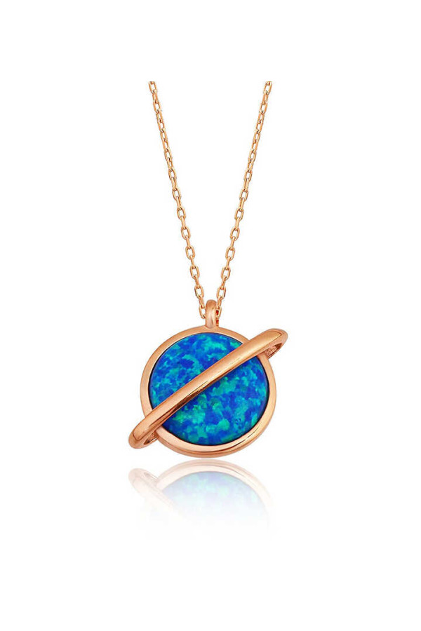 Gümüş Rose Opal Taşlı Gezegen Bayan Kolye
