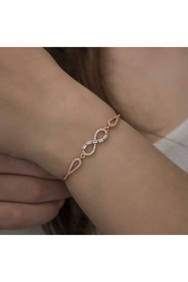 Gümüş Rose Baget Taşlı Sonsuzluk Bileklik
