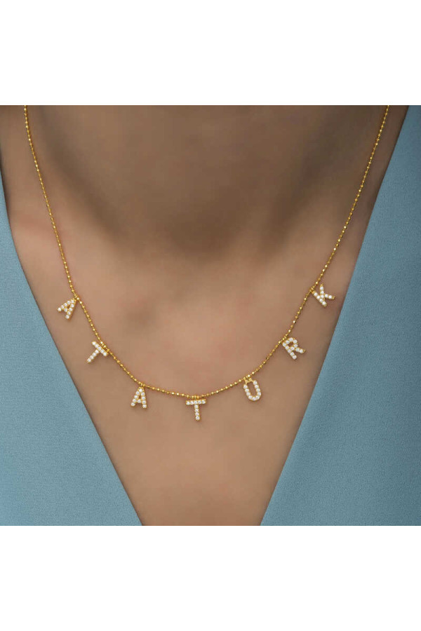 Gümüş Gold Atatürk Yazılı Bayan Kolye