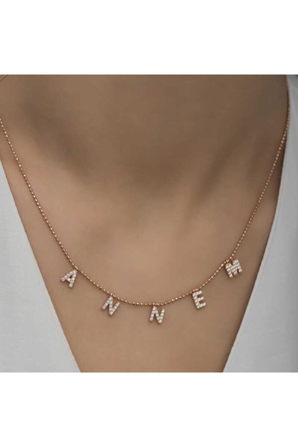 ​Gümüş Rose Annem Yazılı Bayan Kolye