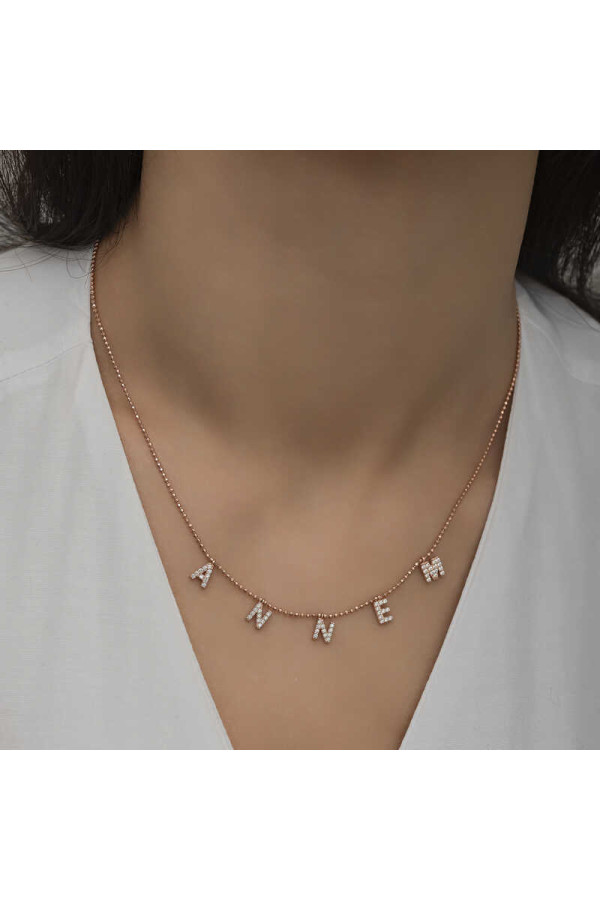 ​Gümüş Rose Annem Yazılı Bayan Kolye