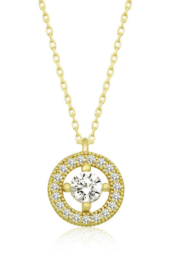 Gümüş Gold Minimal Yuvarlak Tektaş Kadın Kolye