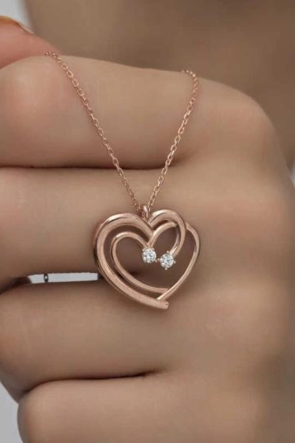Gümüş Rose Birleşmiş Kalpler Kadın Kolye