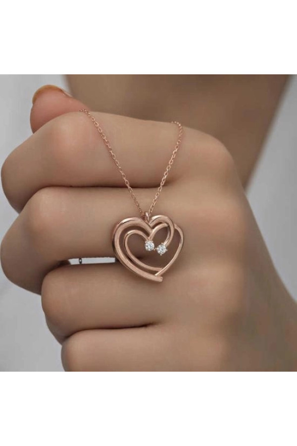 Gümüş Rose Birleşmiş Kalpler Kadın Kolye