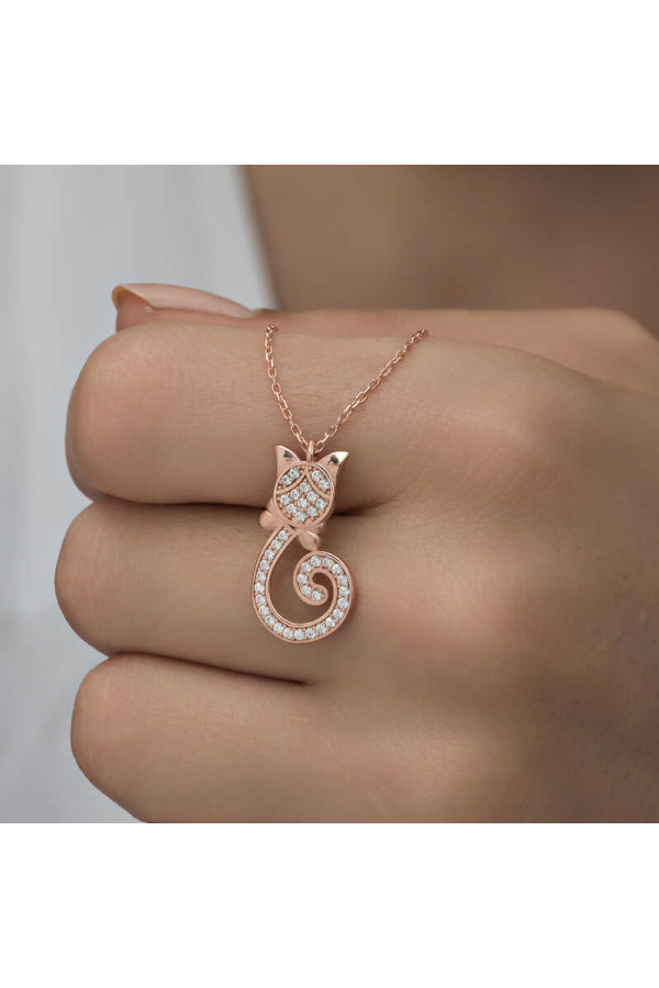 Gümüş Rose Kedi Kadın Kolye
