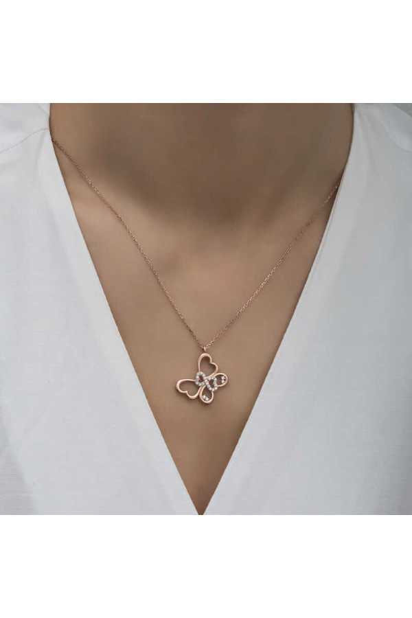 Gümüş Rose Sonsuzluk Kelebek Kadın Kolye