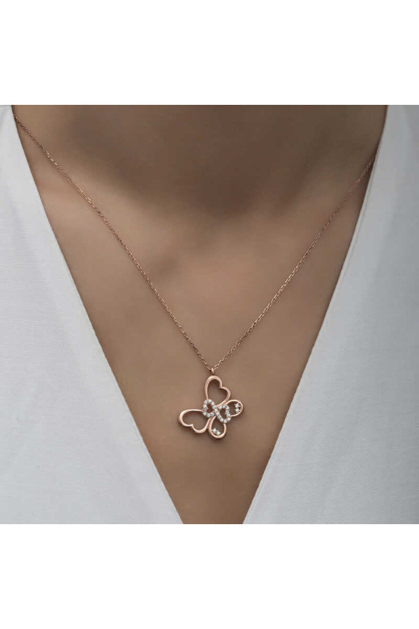 Gümüş Rose Sonsuzluk Kelebek Kadın Kolye