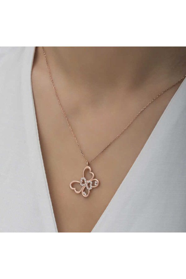 Gümüş Rose Sonsuzluk Kelebek Kadın Kolye
