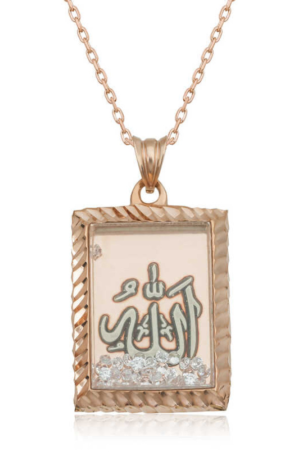 Gümüş Rose Allah Yazılı Kadın Kolye