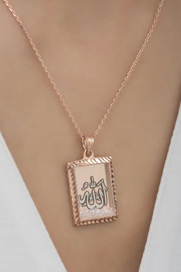 Gümüş Rose Allah Yazılı Kadın Kolye
