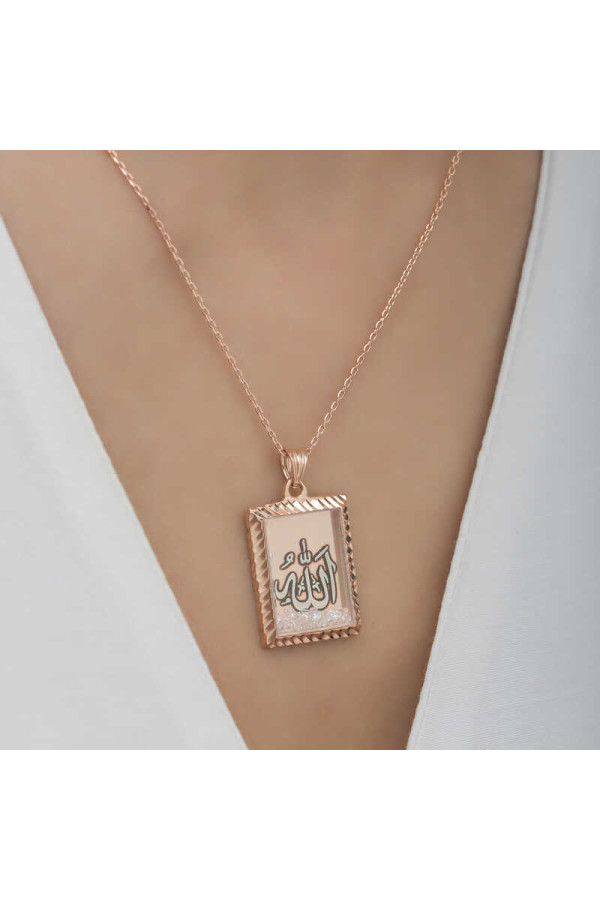 Gümüş Rose Allah Yazılı Kadın Kolye