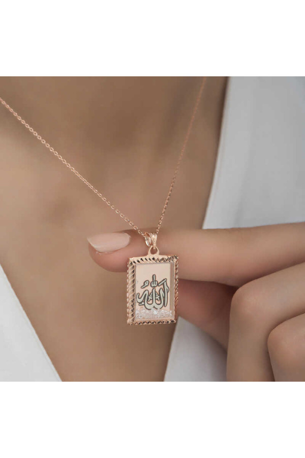 Gümüş Rose Allah Yazılı Kadın Kolye
