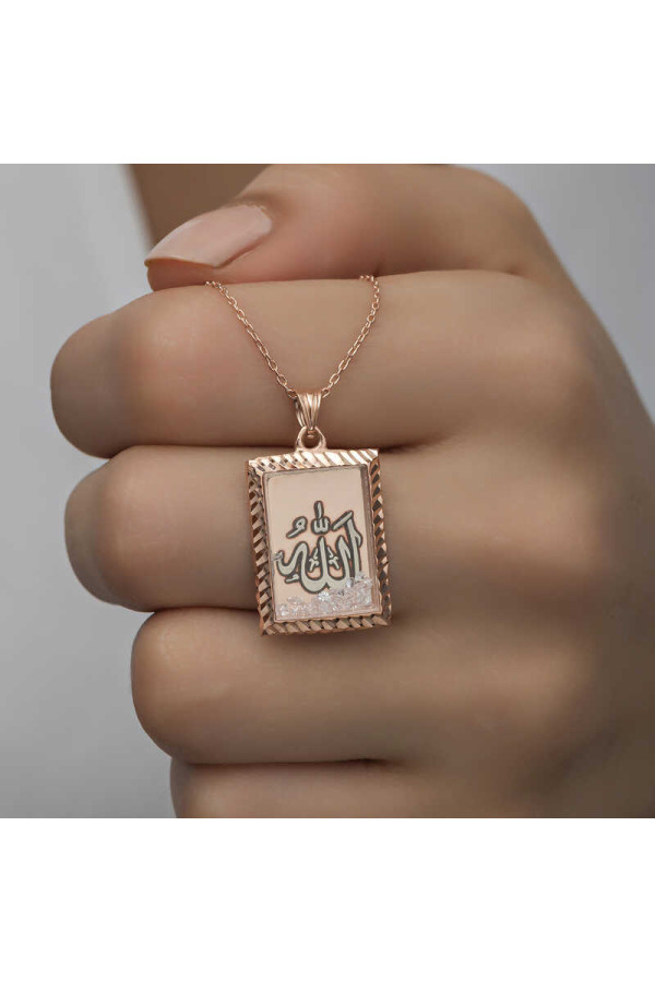 Gümüş Rose Allah Yazılı Kadın Kolye