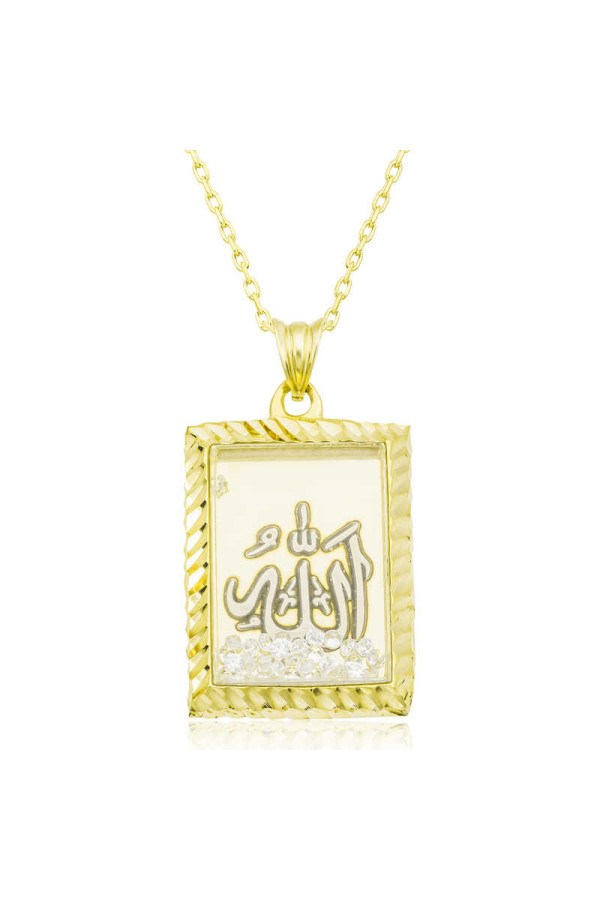 Gümüş Gold Allah Yazılı Kadın Kolye