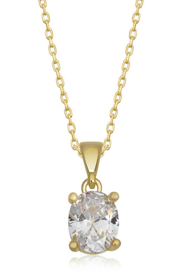 Gümüş Gold Oval Zirkon Taşlı Kadın Kolye
