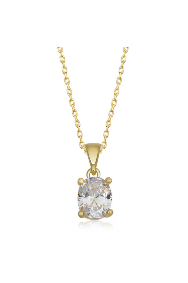 Gümüş Gold Oval Zirkon Taşlı Kadın Kolye