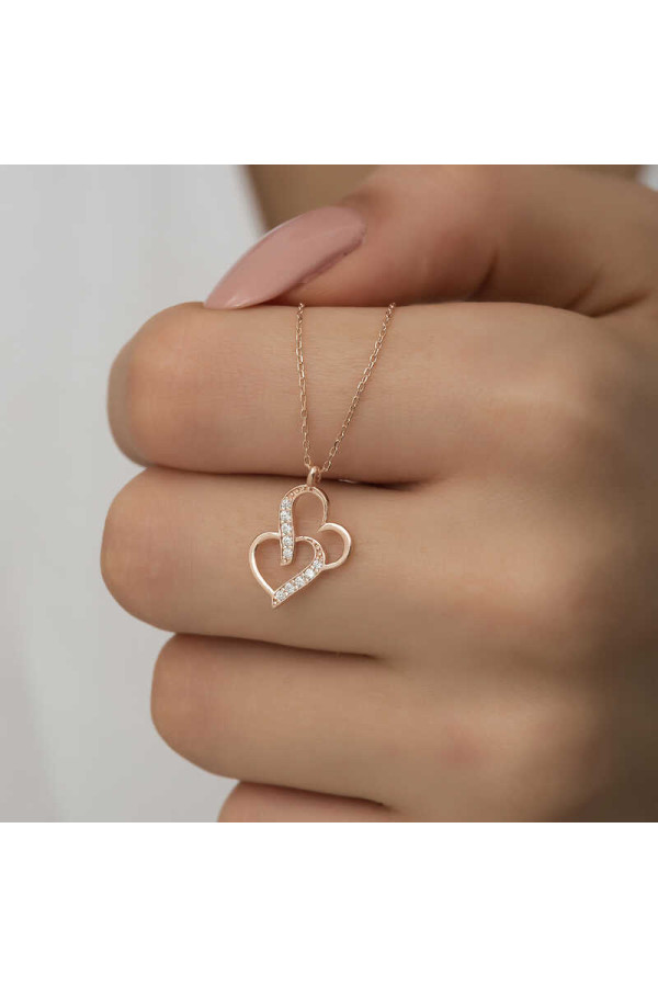 Gümüş Rose Birleşmiş Kalpler Kadın Kolye
