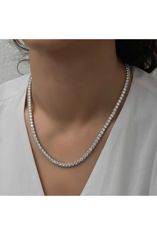 Gümüş 5 mm Beyaz Taşlı Su Yolu Kadın Kolye