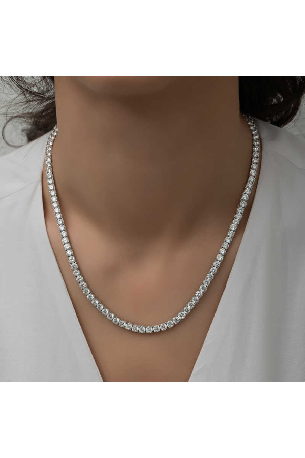 Gümüş 5 mm Beyaz Taşlı Su Yolu Kadın Kolye