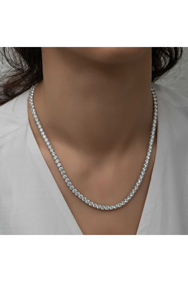 Gümüş 5 mm Beyaz Taşlı Su Yolu Kadın Kolye