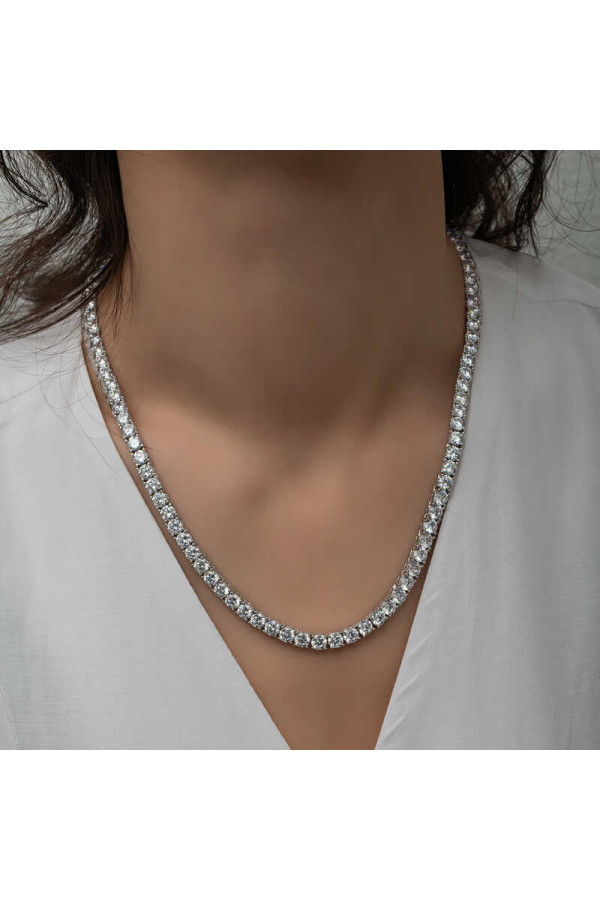Gümüş 5 mm Beyaz Taşlı Su Yolu Kadın Kolye
