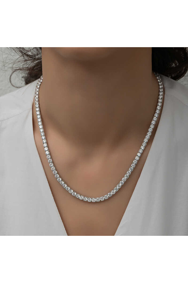 Gümüş 5 mm Beyaz Taşlı Su Yolu Kadın Kolye