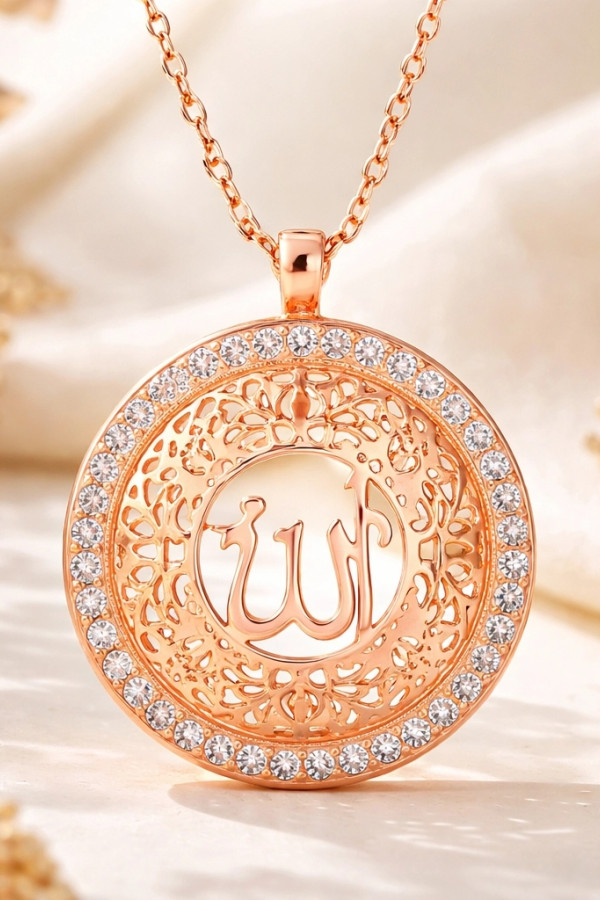 Gümüş Rose Allah Yazılı Kadın Kolye