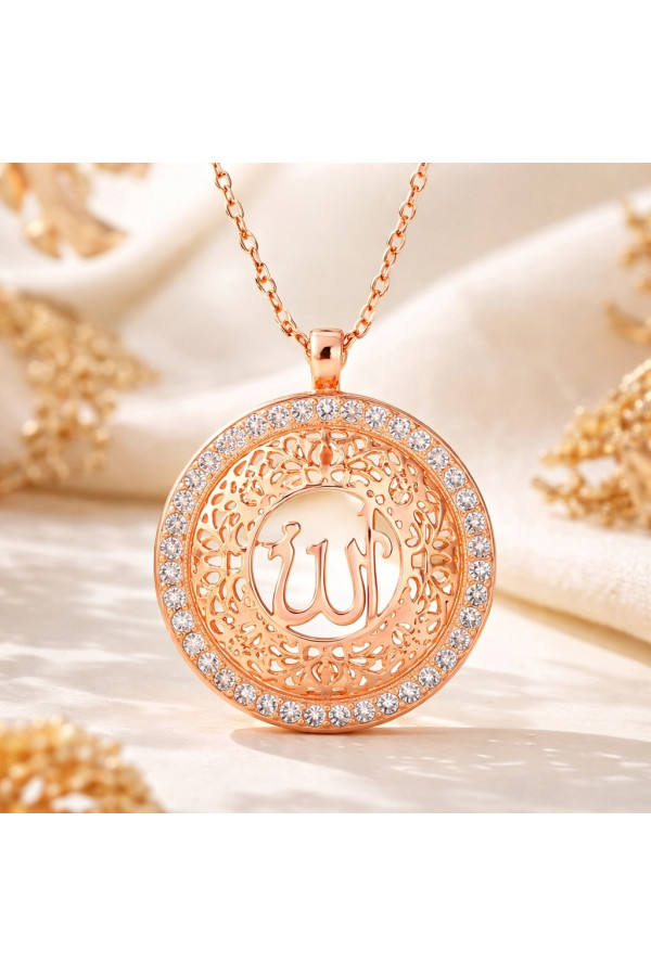 Gümüş Rose Allah Yazılı Kadın Kolye