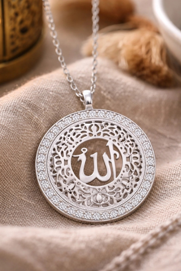 Gümüş Allah Yazılı Kadın Kolye