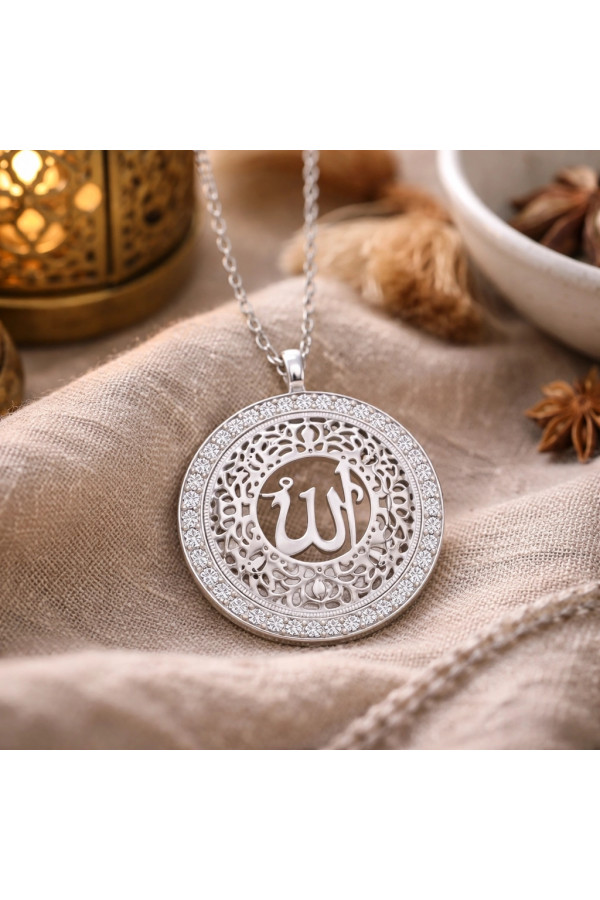 Gümüş Allah Yazılı Kadın Kolye
