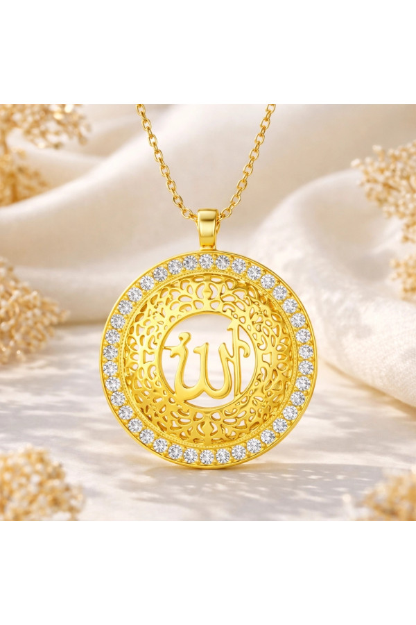 Gümüş Gold Allah Yazılı Kadın Kolye