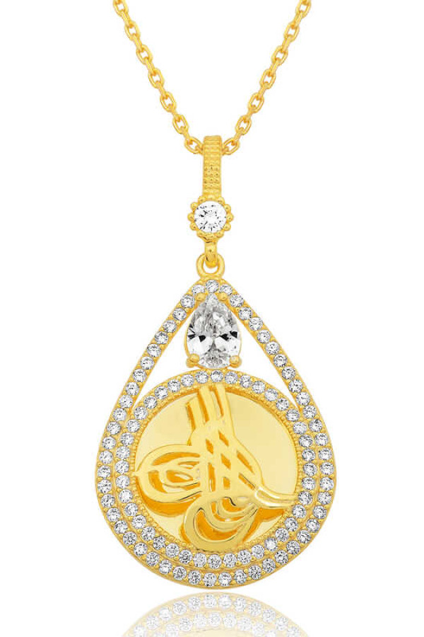 Gümüş Gold Kaplama Damla Tuğralı Kadın Kolye