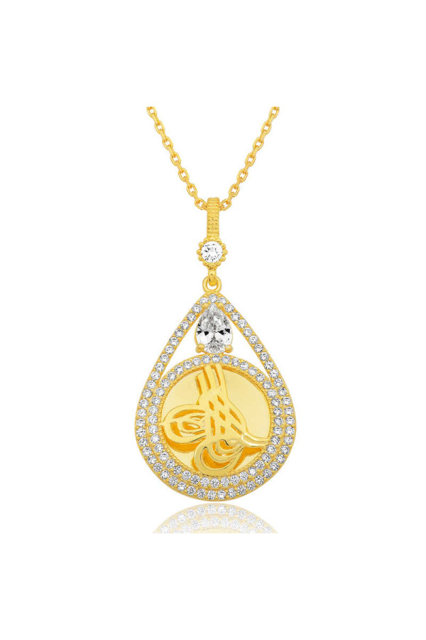 Gümüş Gold Kaplama Damla Tuğralı Kadın Kolye