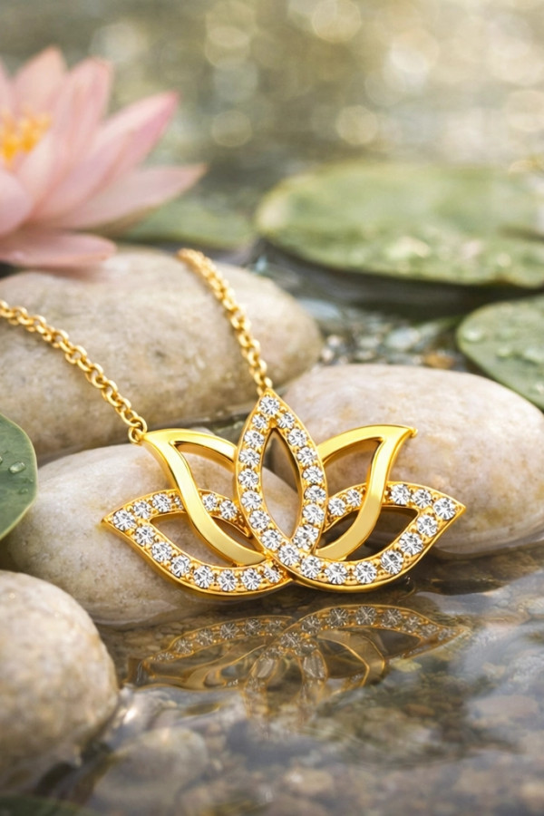 Gümüş Gold Lotus Çiçeği Kadın Kolye
