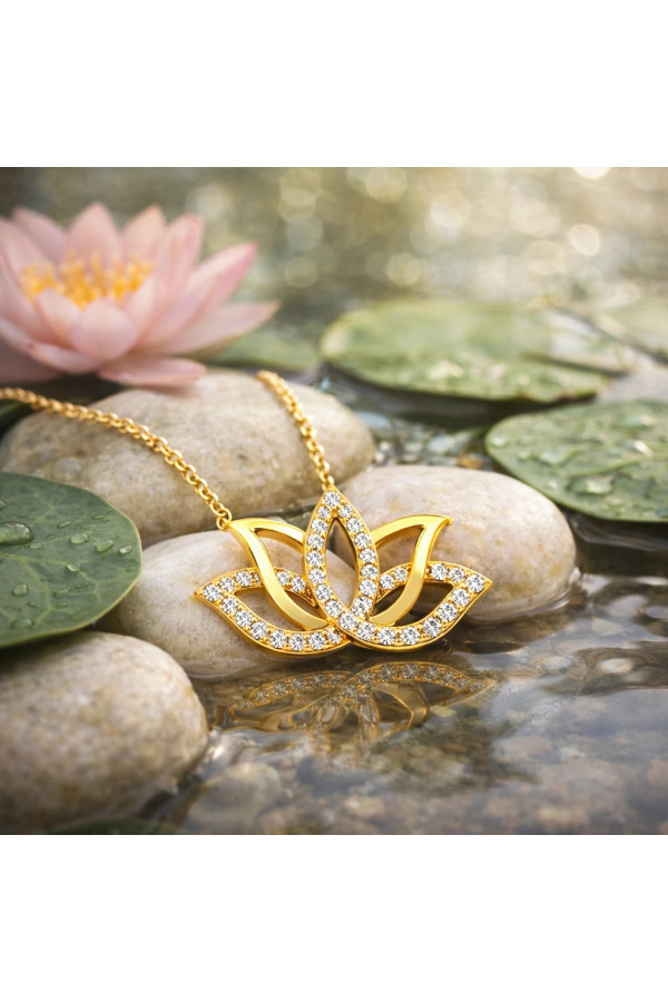 Gümüş Gold Lotus Çiçeği Kadın Kolye