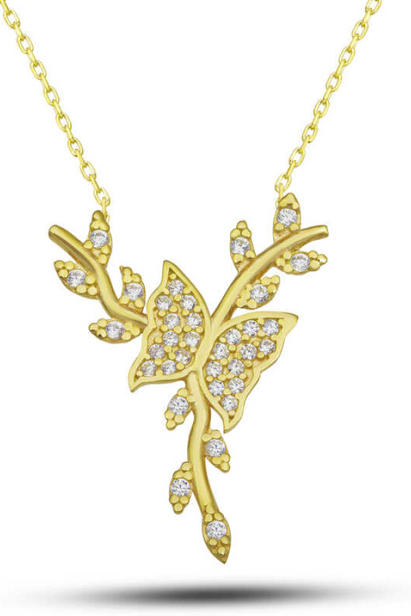 Gümüş Gold Daldaki Kelebek Kadın Kolye
