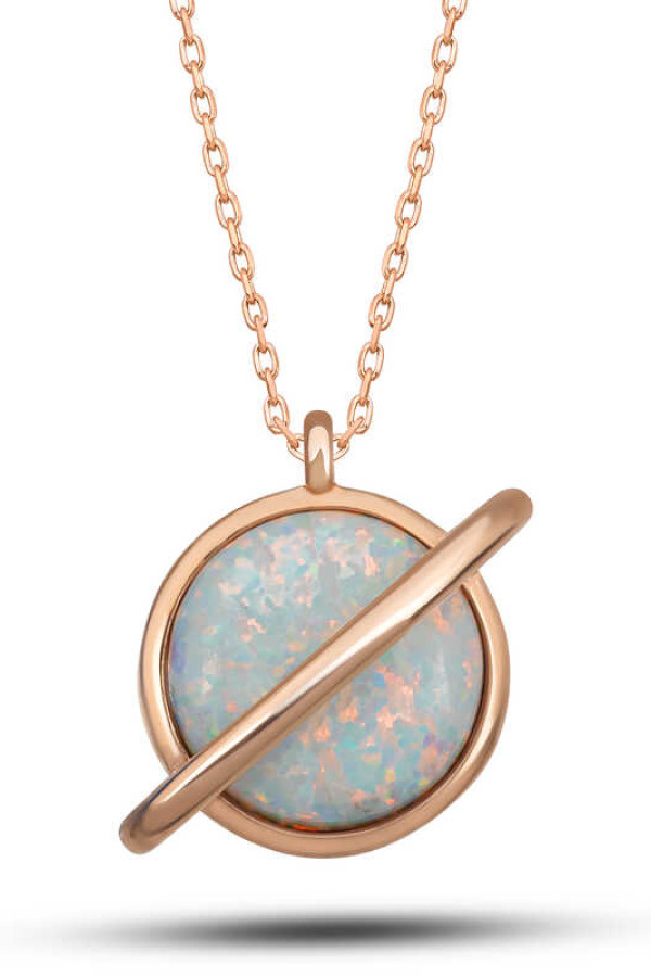 Gümüş Rose Opal Taşlı Gezegen Kadın Kolye