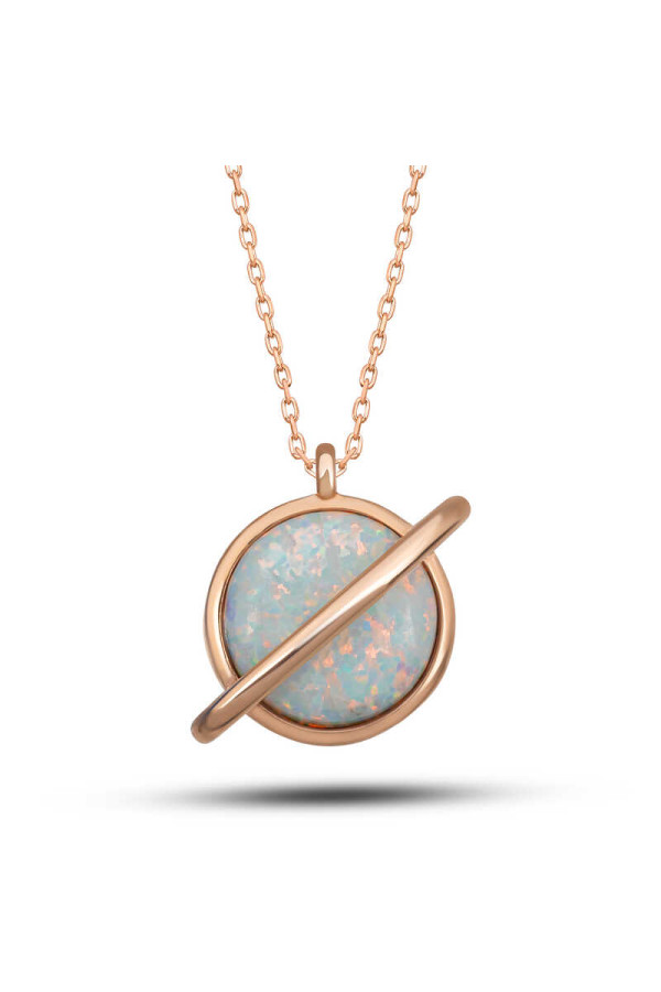 Gümüş Rose Opal Taşlı Gezegen Kadın Kolye