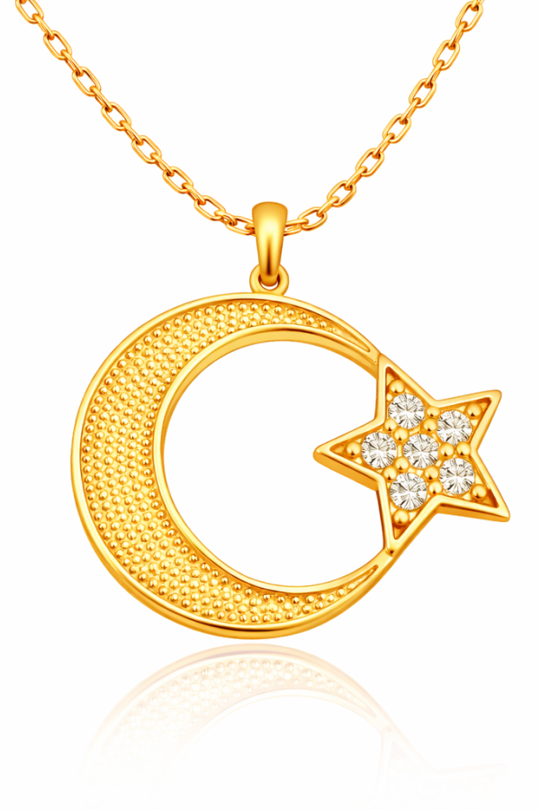 Gümüş Gold Ay Yıldız Kadın Kolye