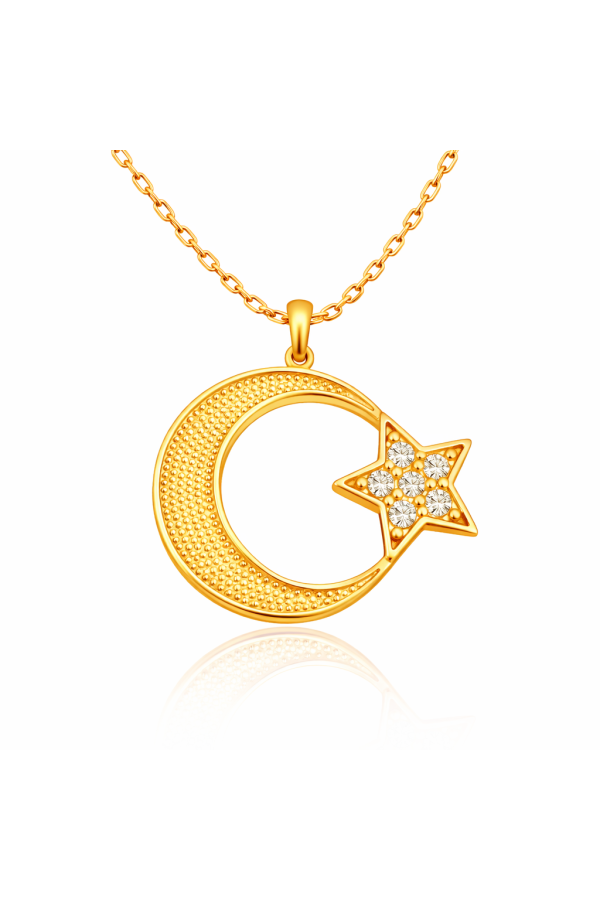 Gümüş Gold Ay Yıldız Kadın Kolye