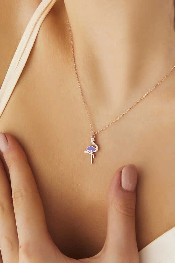 Gümüş Rose Flamingo Kadın Kolye