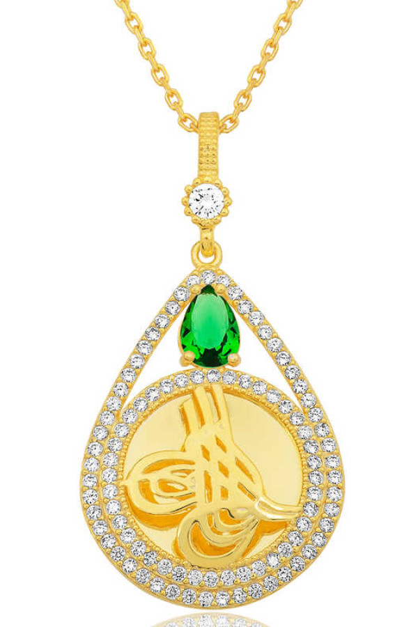 Gümüş Gold Kaplama Damla Tuğralı Kadın Kolye