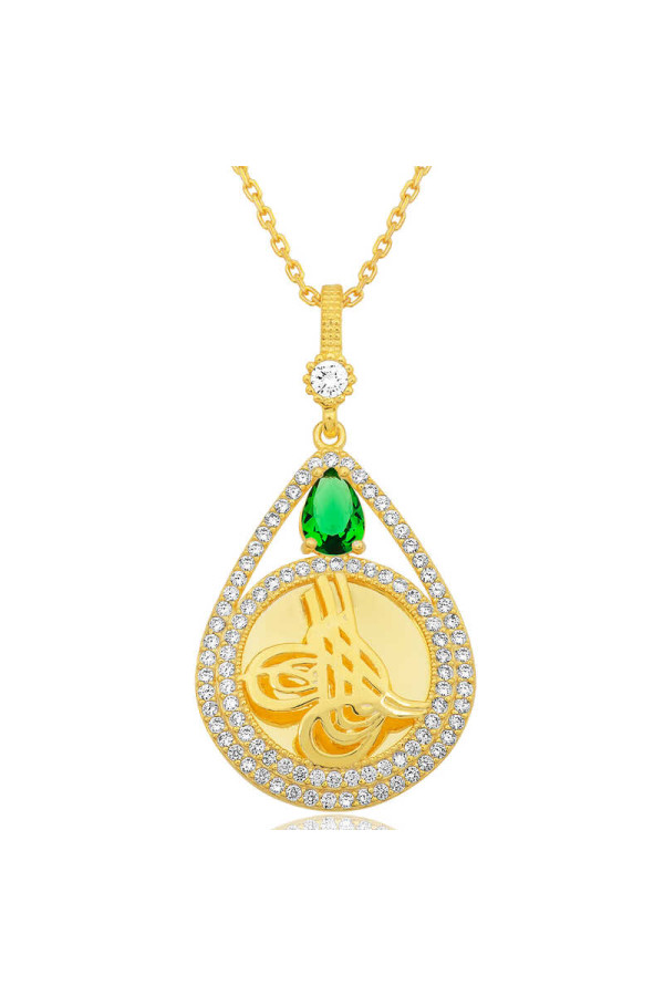 Gümüş Gold Kaplama Damla Tuğralı Kadın Kolye