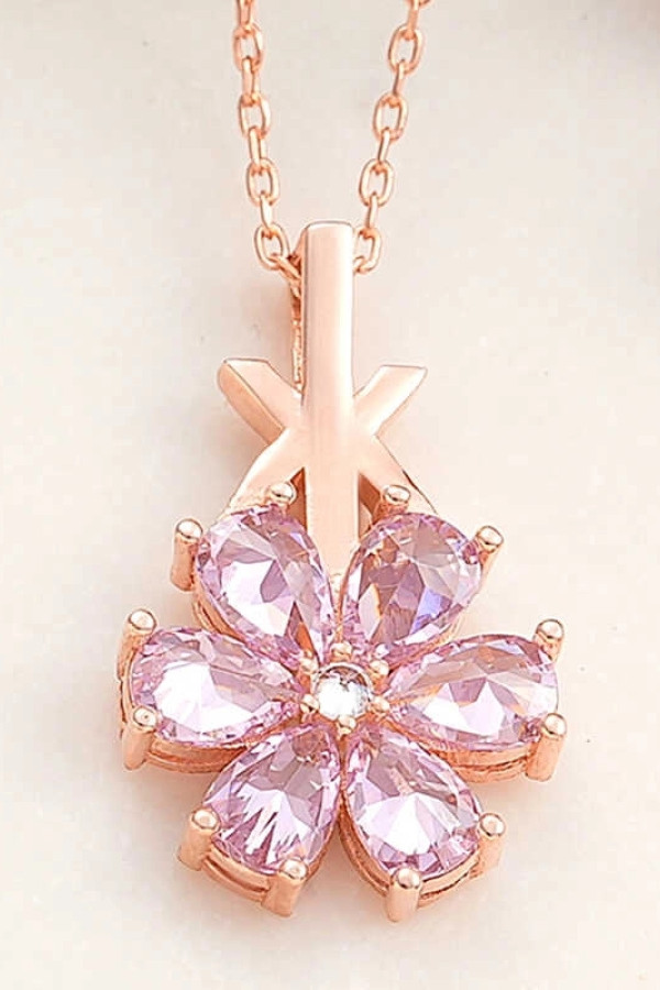 Gümüş Rose Pembe Sevgi Çiçeği Kadın Kolye